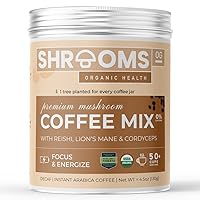 Shrooms OG Organic Mushroom Coffee Mix with Decaf - Premium Instant Mushroom Coffee with Reishi, Lion's Mane & Cordyceps - Supports Natural Energy Boost, Calms & Soothes with Mushrooms & Adaptogenic Herbs - Industry leading 4.5 oz. | 65 servings