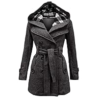EFOFEI Womens Blend Double Breasted Winter Midi Length Trench Coat With Hood