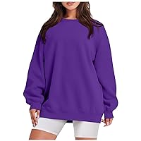 XHRBSI Womens Oversized Sweatshirt Crewneck Loose fit Long Sleeve Fleece Pullover 2023 Fall Casual Clothes Hoodie Top