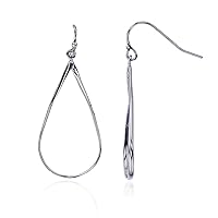 DECADENCE Sterling Silver Polished Rhodium Dangling Open Circle and Pear Hoop Earrings for Women | Fish Hook Drop Wire Earrings | Secure Bar Closure | 14k Shiny Classic Earrings