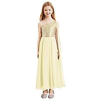 YiZYiF Girls Sequin One Shoulder Bridesmaid Party Dress Sleeveless Sparkle Elegant A-Line Maxi Dresses