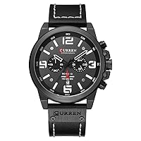 CURREN Chronograph Fashion Trend Multifunction Wrist Watch Waterproof Quartz Watch Leather Strap Military Wrist Watch, Luxury