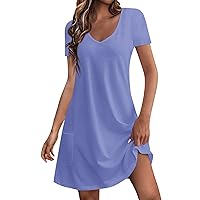 Women's Sundresses 2024 Solid Casual Beach Tank Dress Loose Sleeveless Midi Sundress with Pocket