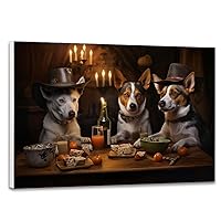 Hudo Canvas Wall Art - Dogs Playing Poker Poster - Australian Stumpy Tail Cattle Dog Prints Poster for Bedroom Decorations Framed Picture