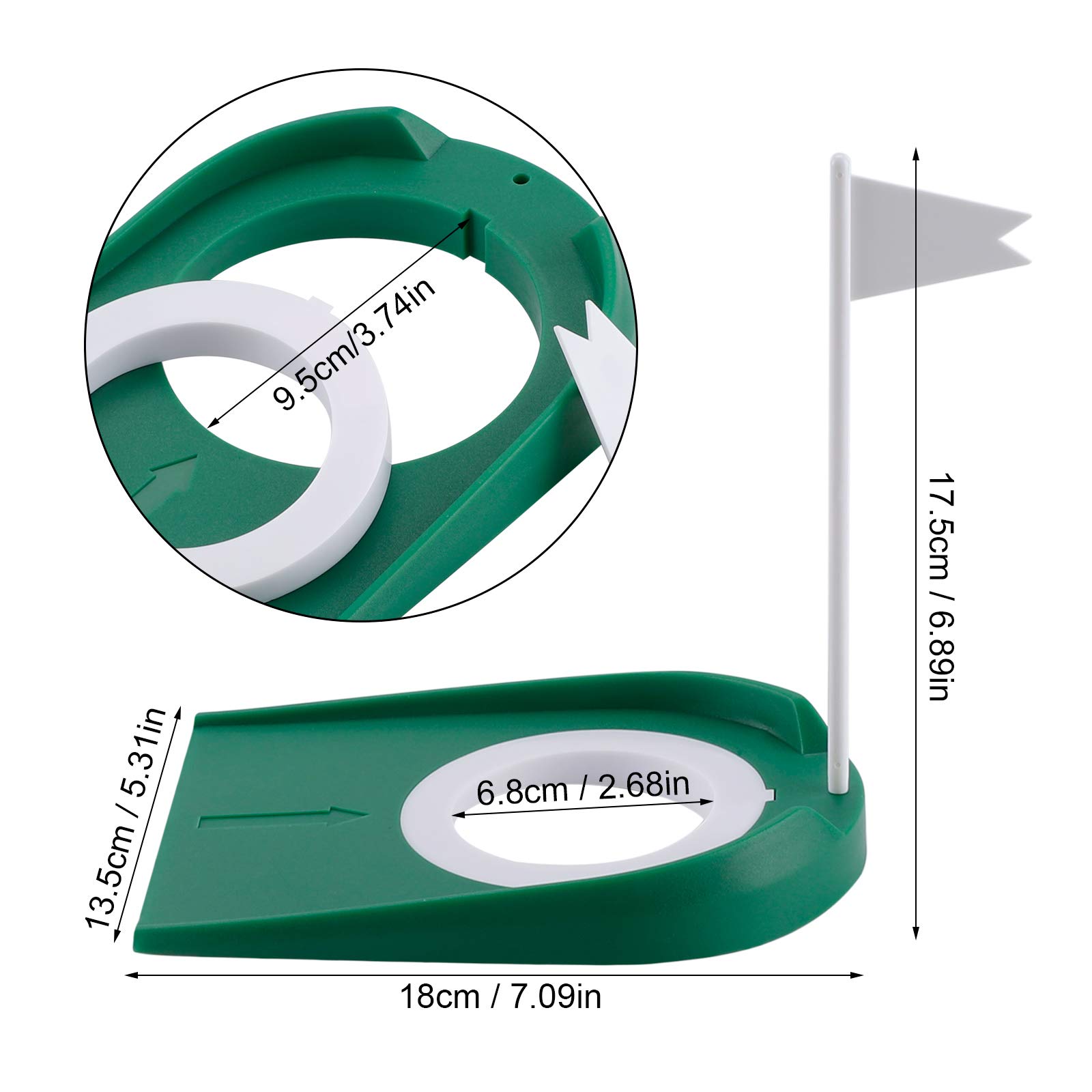 Kigniote Golf-Übungs-Putter-Pad, Golf Putting Cup aus Kunststoff für Drinnen und Draußen Übungshilfen mit Verstellbarem Hole und Flagge