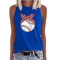 Cute Cartoon Baseball Tank Tops for Womens Mother's Day Funny Print Sleeveless Tees Shirts Summer Causal Loose Fit Blouses