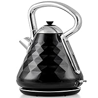 Electric Kettle Hot Water Boiler Stainless Steel 1.7 L Automatic Shut-Off 1500W Cleo Collection Cool Touch Handle Portable Brew Coffee Maker Tea Heater w/ Boil Dry Protection, Black KS755B