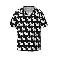 West Highland Terrier Men's Summer Short-Sleeved Shirts, Casual Shirts, Loose Fit with Pockets