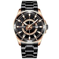 Sport Men's Watch Top Brand Luxury Military Business Fashion Casual Men's Watch Stainless Steel Quartz Men's Watch 8359, Rose gold black, Bracelet
