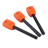 3 PCS Tactical Ferro (Ferrocerium) Rods, Bushcraft Flint Fire Starter with Easy Grip Handle, 5/16 Inch Thick Waterproof Fire Steel Magnesium Camping Tool Kit