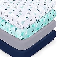 Crib Sheets for Boys or Girls 4-Pack, Fitted Crib Sheet 52'' x 28'' for Standard Crib & Toddler Mattress, Soft and Breathable Material, Baby Crib Sheets Neutral, Dinosaurs & Ocean