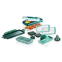 Food Slicer 12-Piece Set - Nicer Dicer Fusion Smart Vegetable Cutter with Collection Container, XXL Knife Insert & Julietti Spiral Insert, Stainless Steel Blades, Polypropylene