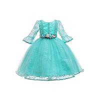 GRASWE Girls Lace Flower Dress 3/4 Sleeve A Line Puffy Tulle Formal Party Evening Gown