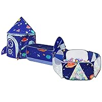 TTLOJ Gift 3pc Rocket Ship Kids Play Tent, Ball Pit, Crawl Tunnel, Toddlers Playhouse Castle Toys, Baby Boys Girls Gift for 3 4 5 6 7 Year Old, Outdoor Indoor(Balls Not Included)