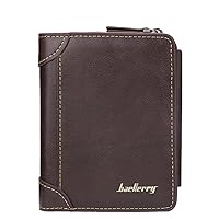 Casual men's leather wallet, credit card holder, large capacity bag with zipper coin pocket, short men's tri-fold wallet Coffee color