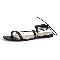 PARTY Women's Strappy Sandals Lace Up Flats Tie Up Open Toe Ankle Strap Shoes