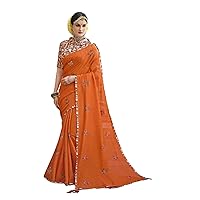 Orange Women wear Indian Party Floral Embroidered Flowers Soft cotton Linen Party Sari Blouse Hit trending Design 1853