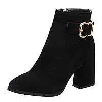 BIGTREE Ankle Boots for Womens Pointed Toe Buckle Short Boots Leopard Fashion Booties with Side Zipper