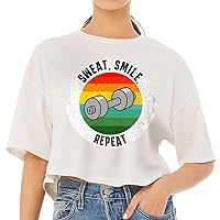 Sweat Smile Repeat Women's Crop Tee Shirt - Funny Cropped T-Shirt - Gym Crop Top