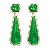Long Green Teardrop Dangle Earrings for Women Girls Gold Plated Exggerated Big Boho Resin Irregular Geometric Lightweight Triangle St Patrick's Day Statement Drop Dangling Studs Vintage Holiday Party