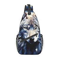 Wolf Head on Blue Background Sling Bag Lightweight Crossbody Bag Shoulder Bag Chest Bag Travel Backpack for Women Men