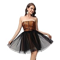 Maxianever Plus Size Sequin Appliques Homecoming Dresses Short Corset Women’s Tulle Prom Cocktail Gowns Orange US28W