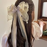 Large Hair Bow Clips for Women Girls Hair Bow Ribbon Clip White Hair Bows for Women Wedding Bows for Hair Accessories for Bride Bridesmaids Formal Hair Bow Barrettes Decorative Hair Bow with Pearls