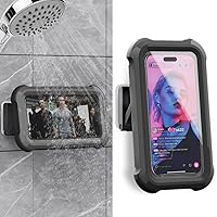 Shower Phone Holder Waterproof,480° Rotating Wall Phone Holder Mount with HD Touch Screen Guardian Phone up to 7 inch for iPhone 15 14 13 12 Pro 11 XR Max Samsung Galaxy S21-Black
