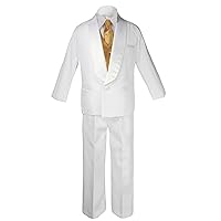 7pc Boys White Satin Shawl Lapel Suits Tuxedo Extra Gold Necktie & Vest Set