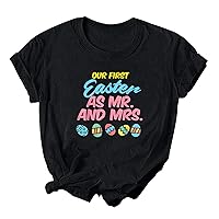 Happy Easter Shirts for Women Funny Cute Egg Letter Printed Shirt Easter Short Sleeve Holiday Tee Tops Blouses