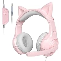 Gaming Headsets Cat Ears Girly Headset with Mic Noise Cancelling Headphone Pink with Microphone Wired 3.5mm Headphones for PC/Mac Headphones