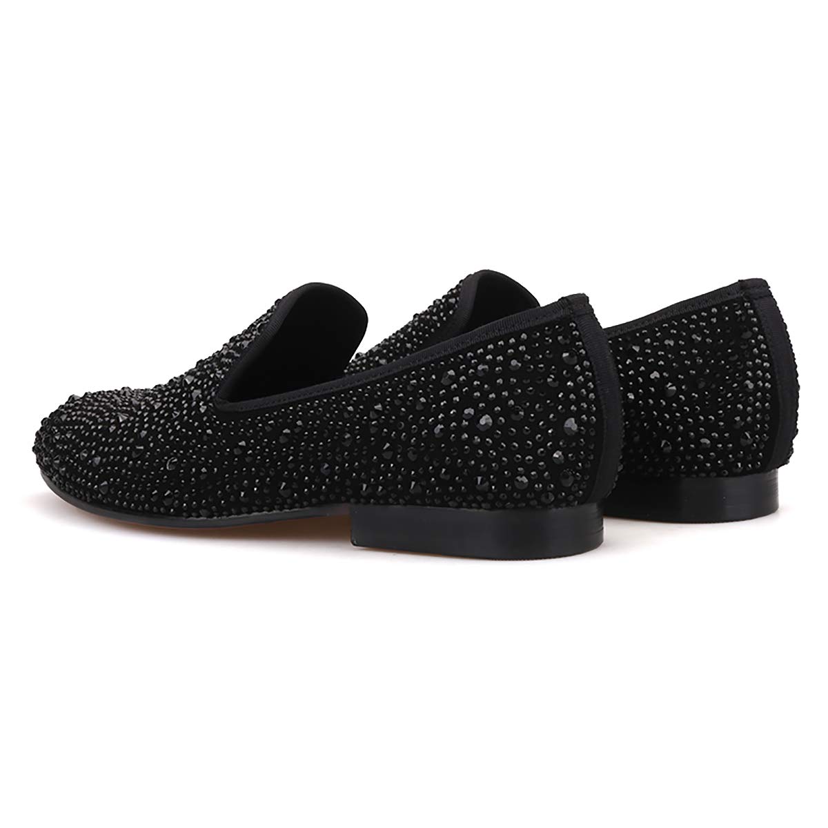HI&HANN Men's Crystal Suede Genuine Leather Loafer Shoes Slip-on Loafer Round Toes Smoking Slipper