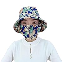 Women Sun Hat with Face Cover UV Protection Sun Hat Leaf Print Wide Brim Sunscreen Visor for Outdoor Beach Hiking