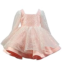 Mollybridal 2024 Cute Pearl Long Sleeves Ball Gown Little Girls Pageant Prom Dresses Knee Length Ruched Kids