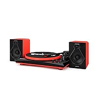 TT-900 - Stylish 3-Speed Turntable with Wireless Bluetooth, Pitch Control, and Powerful 50W Speakers (Red)