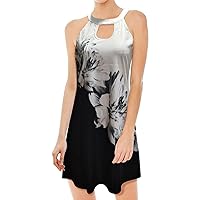 Casual Wedding Guest Dresses for Women,Ladies Comfortable Breathable Casual Printed Halter Neck Hollow Dress Ma