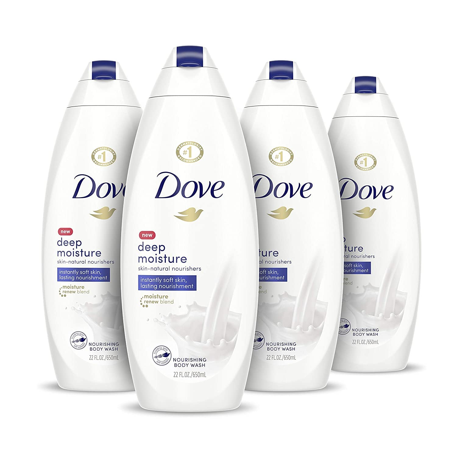 Dove Deep Moisture Body Wash For Dry Skin Moisturizing Body Wash Transforms Even The Driest Skin In One Shower , 22 Fl Oz (Pack of 4)