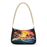 Shoulder Bags for Women Palm Trees Ocean Wave Hobo Tote Handbag Small Clutch Purse with Zipper Closure