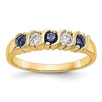 14k Yellow Gold 1/5 Carat Diamond and Blue Sapphire Band Size 7.00 Jewelry for Women