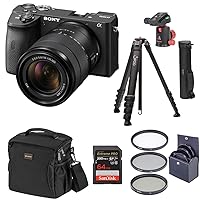 Sony Alpha a6600 Mirrorless Interchangeable Lens Digital Camera with 18-135mm Lens - Bundle with Tripod, Shoulder Bag, 64GB SD Card, 55mm Filter Kit, Ball Head