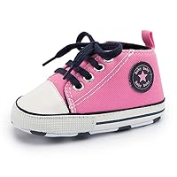 Baby Girls Boys Shoes Soft Anti-Slip Sole Newborn First Walkers Star Sneakers (Pink Black, us_Footwear_Size_System, Infant, Age_Range, Wide, 6_Months, 12_Months)