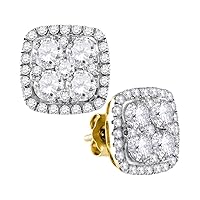 The Diamond Deal 10kt Yellow Gold Womens Round Diamond Square Frame Cluster Earrings 2-5/8 Cttw