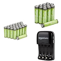 Amazon Basics 24 AA + 12 AAA High-Capacity Rechargeable Battery Combo Pack with 4-Hour Rapid Battery Charger (Items May Ship Separately)