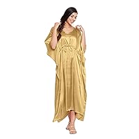 Satin Silk Women's Solid Long Gold Kaftan Caftan Kimono Dress Gown Plus Size