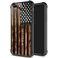 DJSOK Case Compatible with iPhone 8 Plus Case, Classic Wood Grain Old Flag Case for iPhone 7 Plus Cases for Man Boys Girls Shockproof Rugged Cover Case for iPhone 7/8 Plus