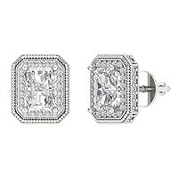3.98 ct Emerald Round Cut Conflict Free Halo Solitaire Genuine Moissanite Solitaire Stud Screw Back Earrings 14k White Gold