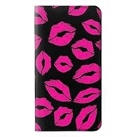 RW2933 Pink Lips Kisses on Black PU Leather Flip Case Cover for Samsung Galaxy A71 5G [for A71 5G only. NOT for A71]