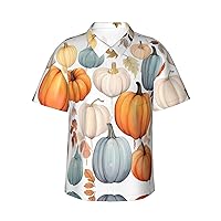 Autumn Harvest Watercolor Pumpkin Print Hawaiian Shirt Beach Holiday Casual Cuban Shirts
