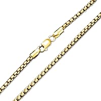 925 Sterling Silver Round Box Chain 1MM, 1.5MM, 2MM, 2.5MM, 3MM Silver/Gold Square Rolo Link Chain Necklace for Men Women 18, 20, 22, 24, 26 Inch