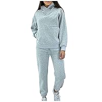 ZunFeo Sweatsuits for Women Set 2 Piece Long Sleeve Pullover Top Cowl Neck Oversized Drawstring Long Pants Fall Outfits 2023